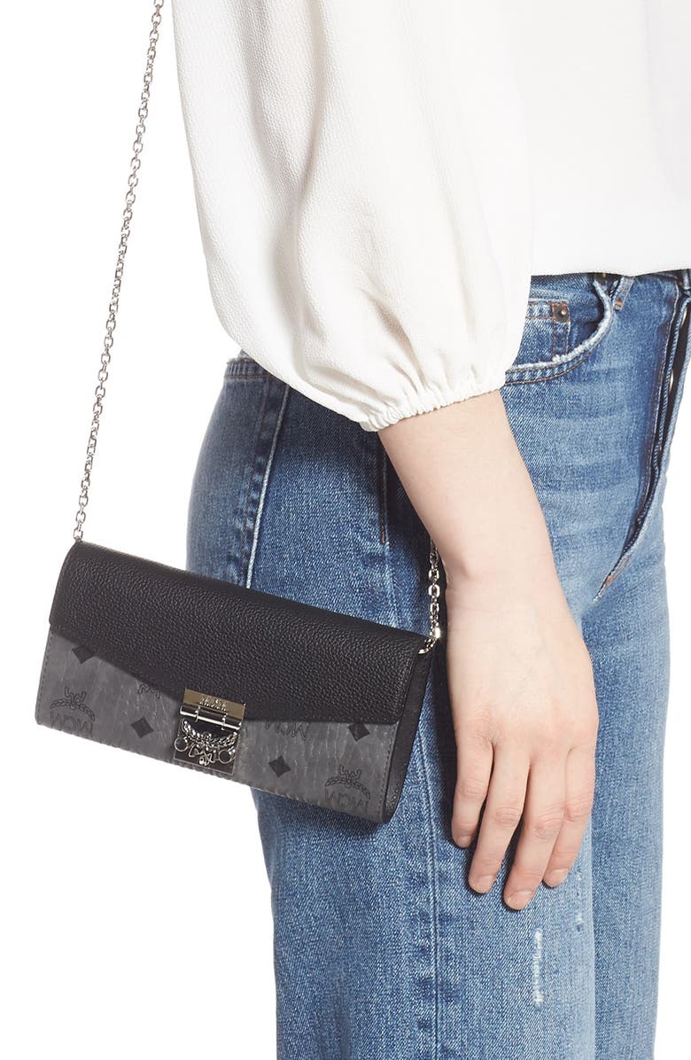 MCM Patricia Visetos Leather Wallet on a Chain, Alternate, color, 