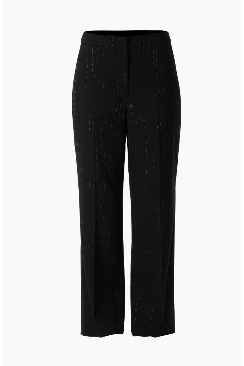 Crystal-Adorned Textured Straight-Cut Tailored Dress Pants, Alternate, color, Black