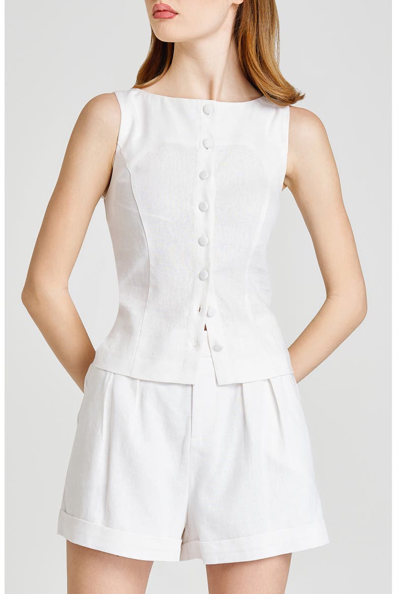 Vera Sleeveless Linen Blend Button-Up Top, Alternate, color, IVORY