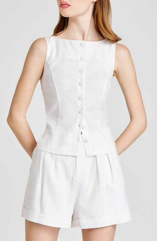 Wayf Vera Sleeveless Linen Blend Button-up Top In Ivory