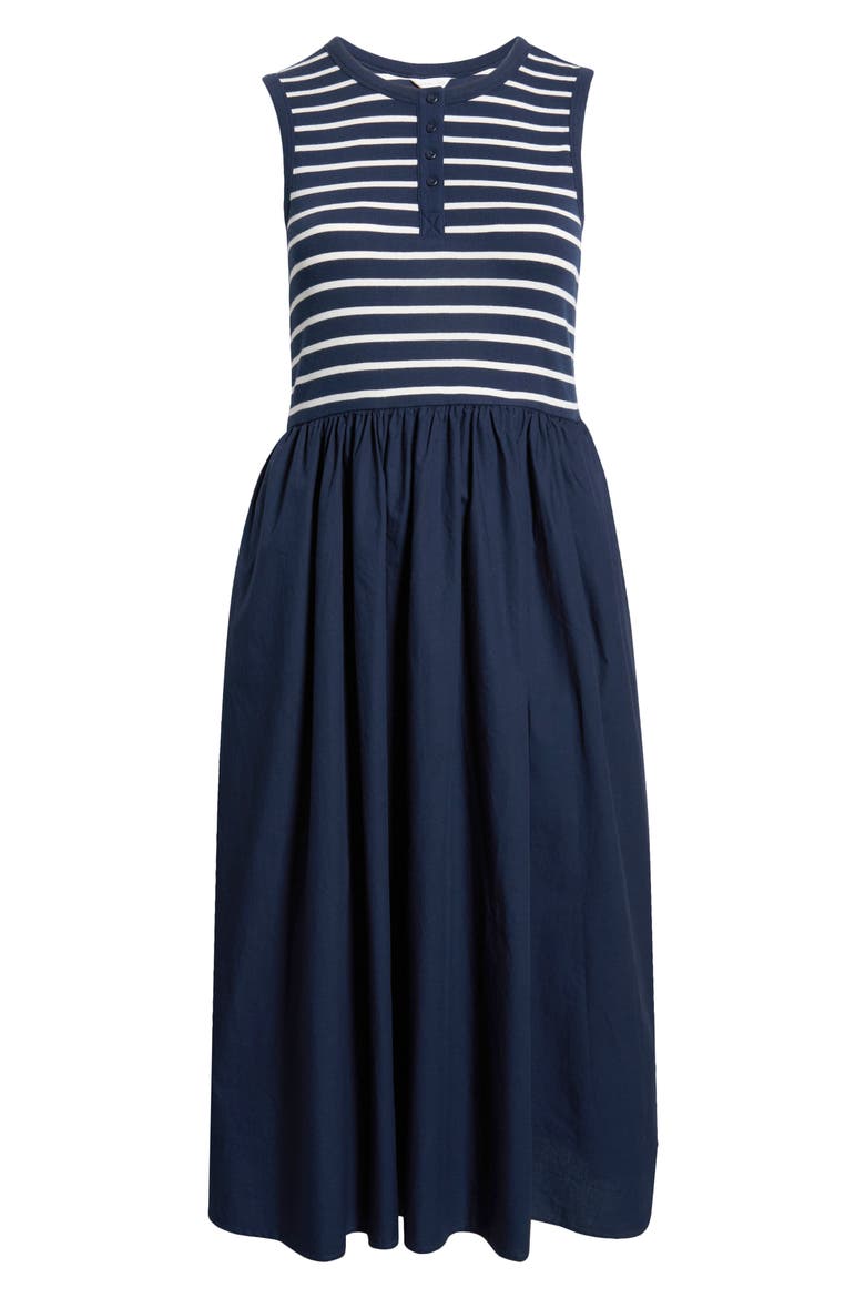 Mixed Media Henley Midi Dress, Alternate, color, NAVY STILL- IVORY GABE STRIPE