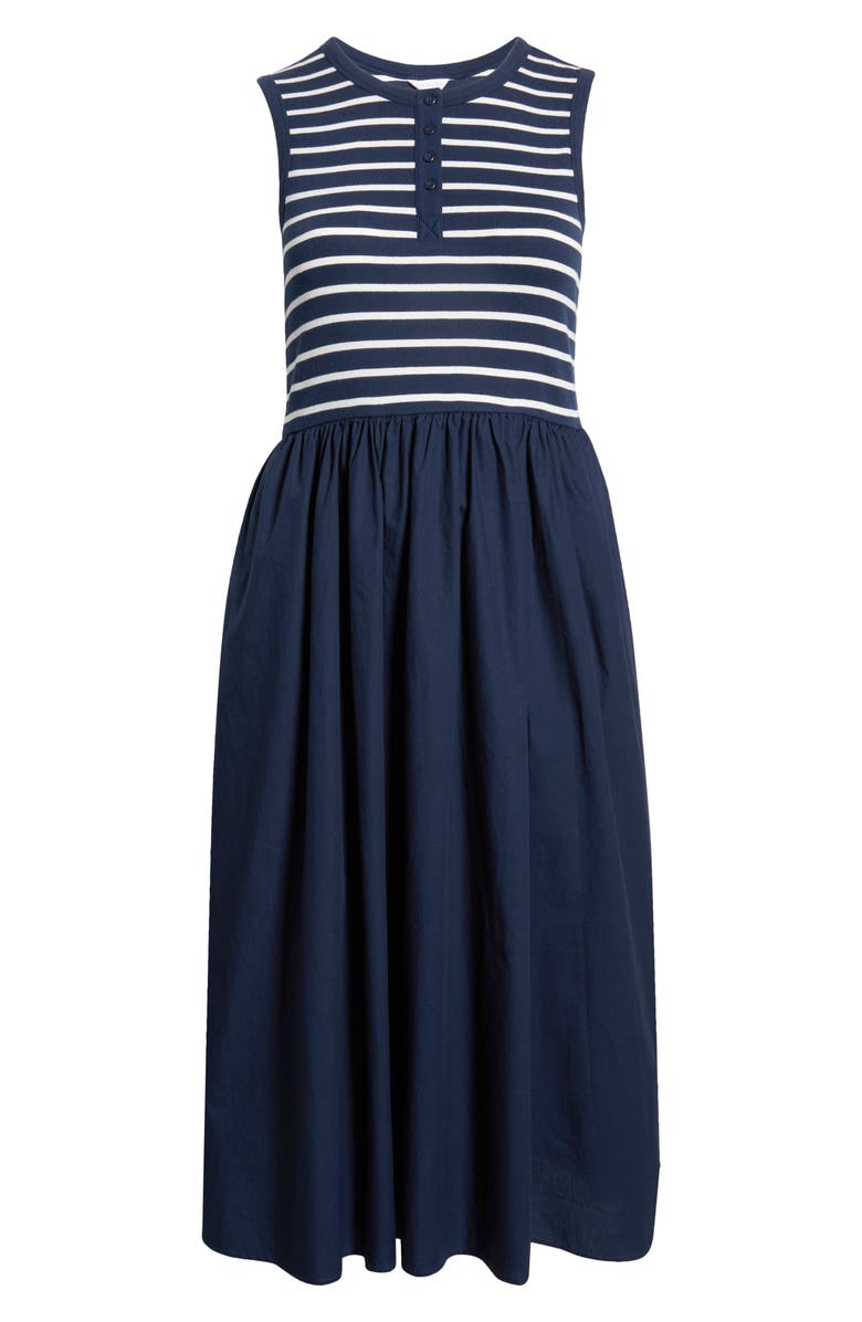Caslon<sup>®</sup> Mixed Media Henley Midi Dress, Main, color, Navy Still- Ivory Gabe Stripe