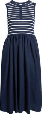 Caslon® Mixed Media Henley Midi Dress