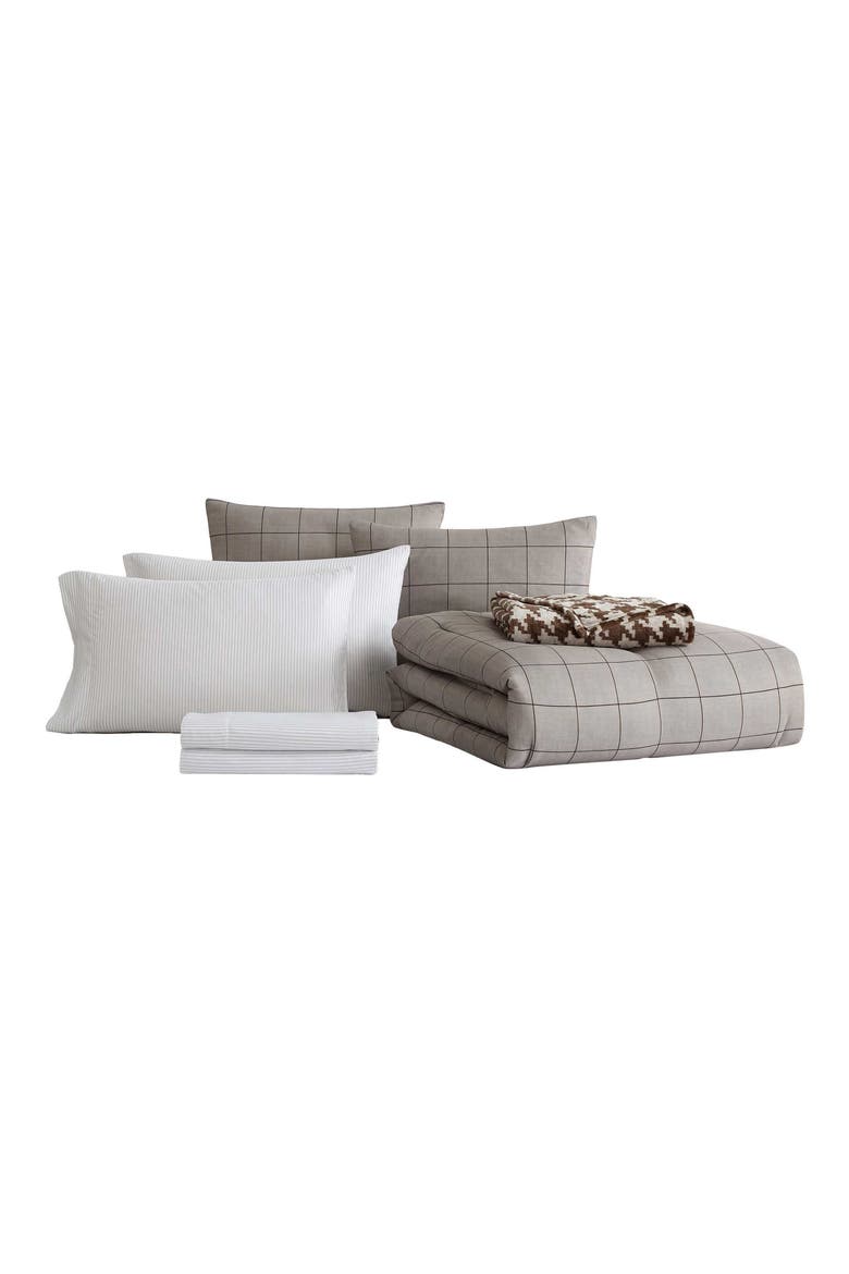 Holden Grid 8-Piece Comforter Set, Main, color, GREY/ WHITE MULTI