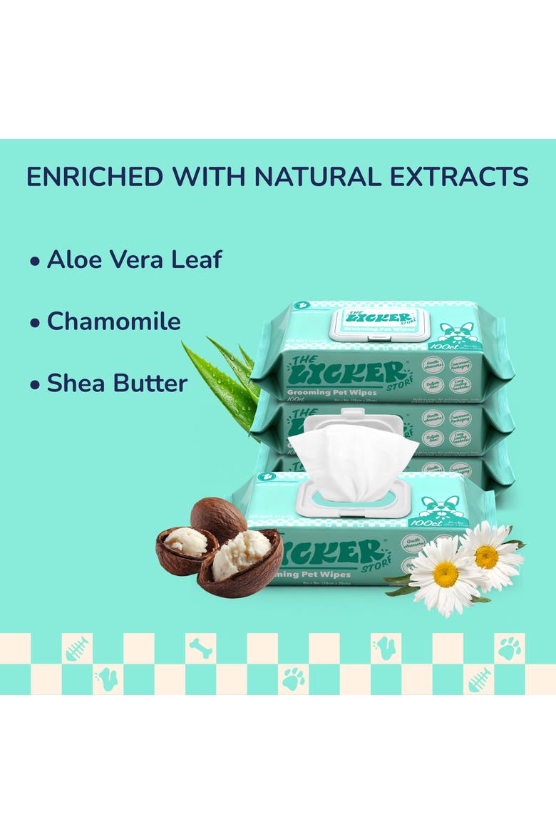 Dog Grooming Wipes, Biodegradable & Hypoallergenic, Unscented, Aloe, Chamomile & Shea Butter, Alternate, color, White - 4Pack (100ct)