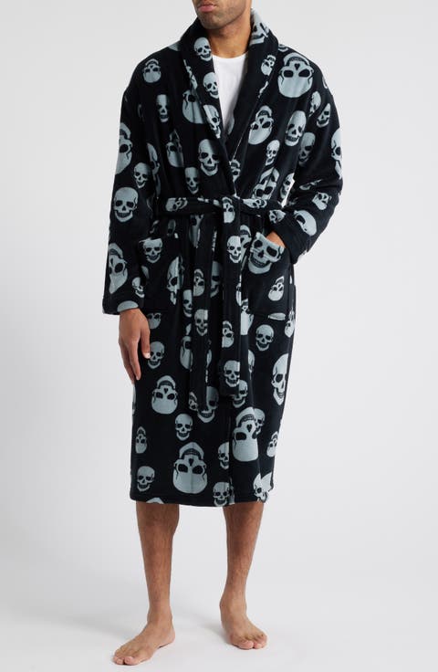 High Note Skull Print Plush Shawl Robe