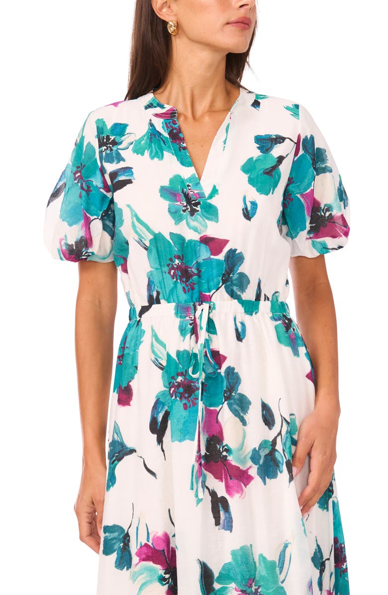 Vince Camuto Floral Print Puff Sleeve Maxi Dress, Alternate, color, Jungle