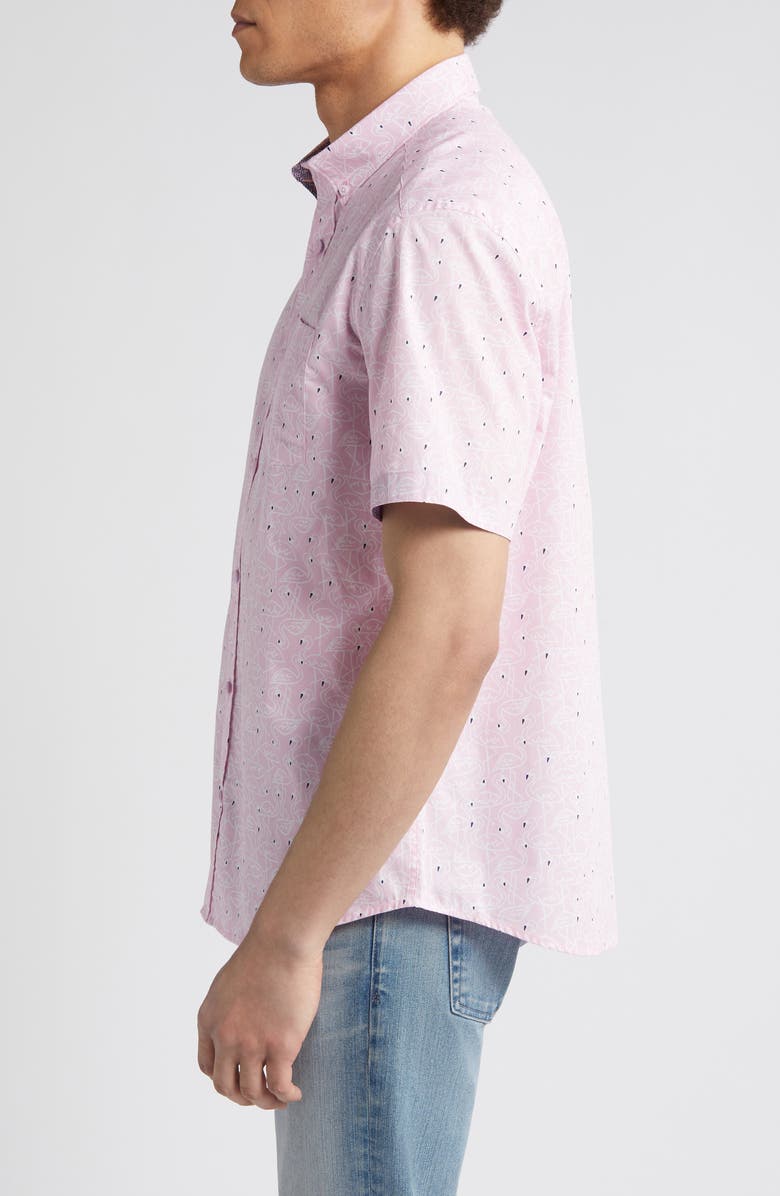 Johnston & Murphy Flamingo Print Short Sleeve Cotton Button-Down Shirt, Alternate, color,