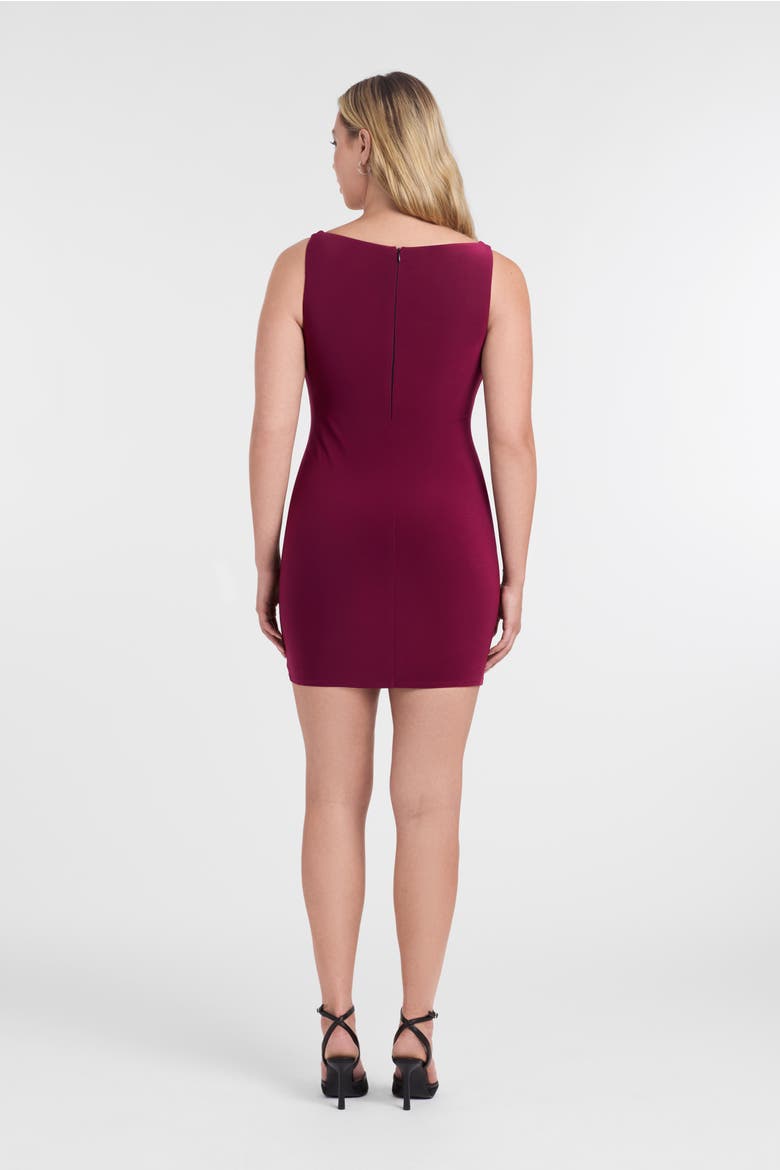 Sculpting Shapewear Shirred Boat Neck Solid Mini Dress, Alternate, color, Cherry Mocha
