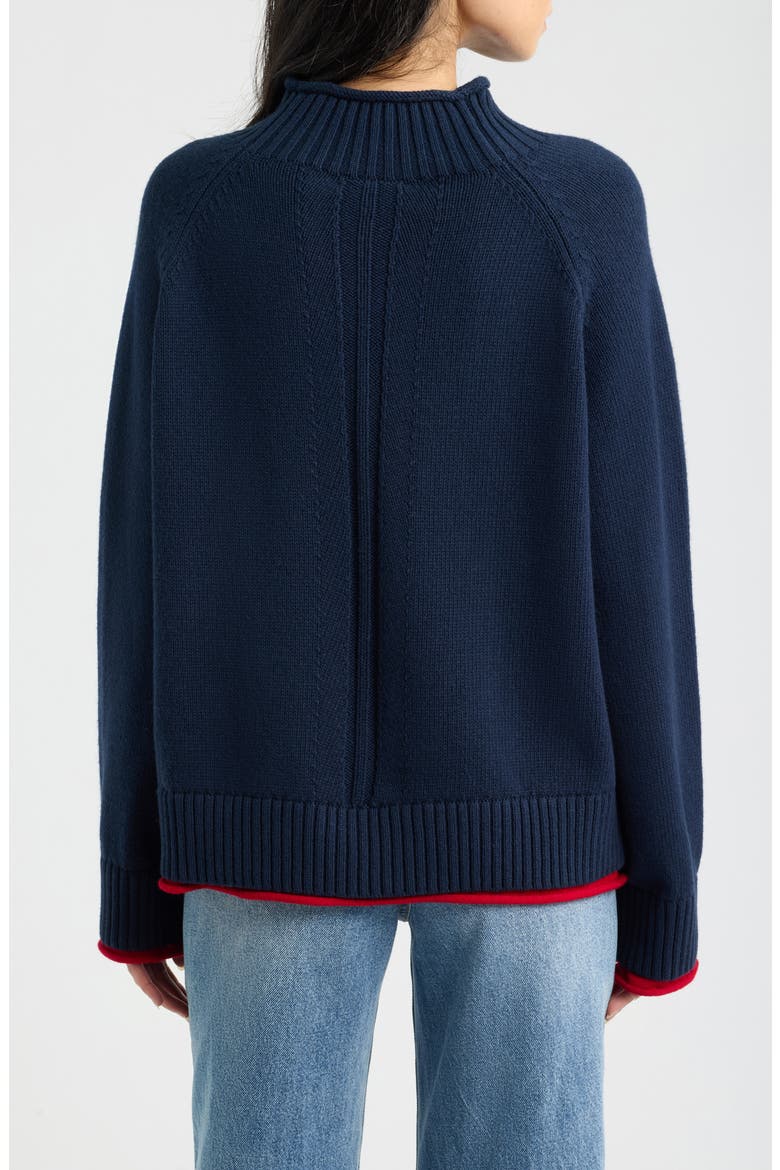 Hazel Roll Neck Cotton & Wool Sweater, Alternate, color, NAVY