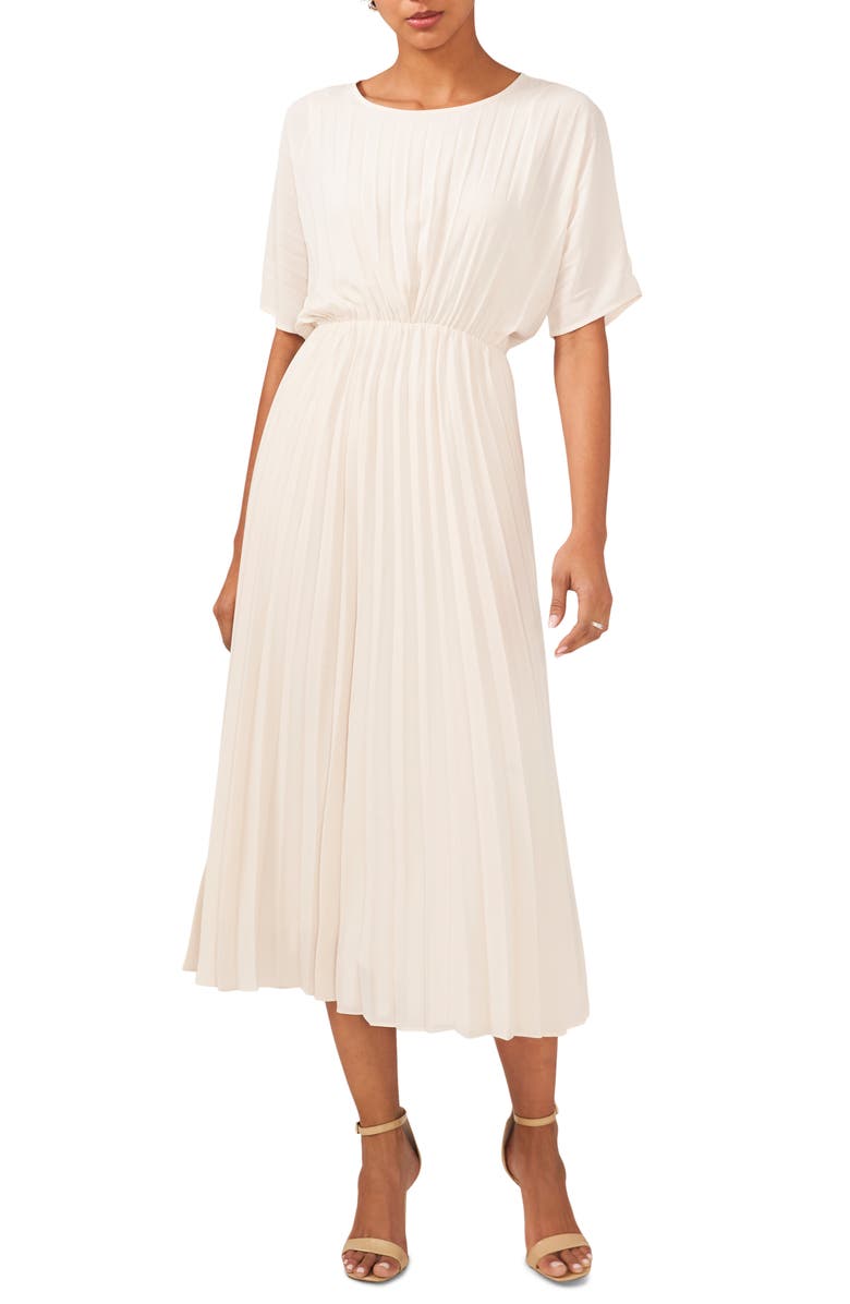 Halogen<sup>®</sup> Pleated Midi Dress, Main, color, White Birch