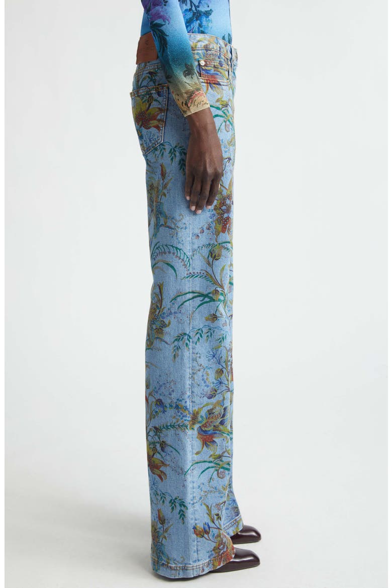 Floral Print Flared Jeans, Alternate, color, PRINT ON PALE BLUE BASE