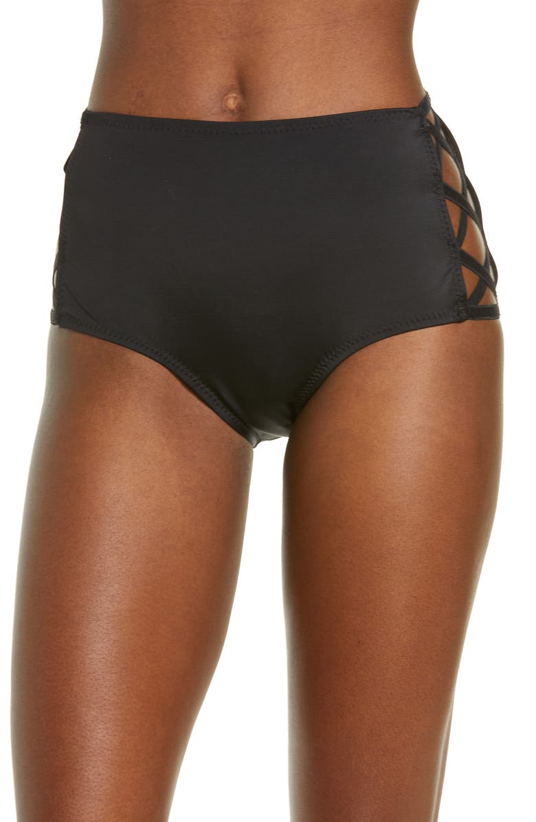 Norma Kamali Boy X Strappy High Waist Bikini Bottoms, Main, color,