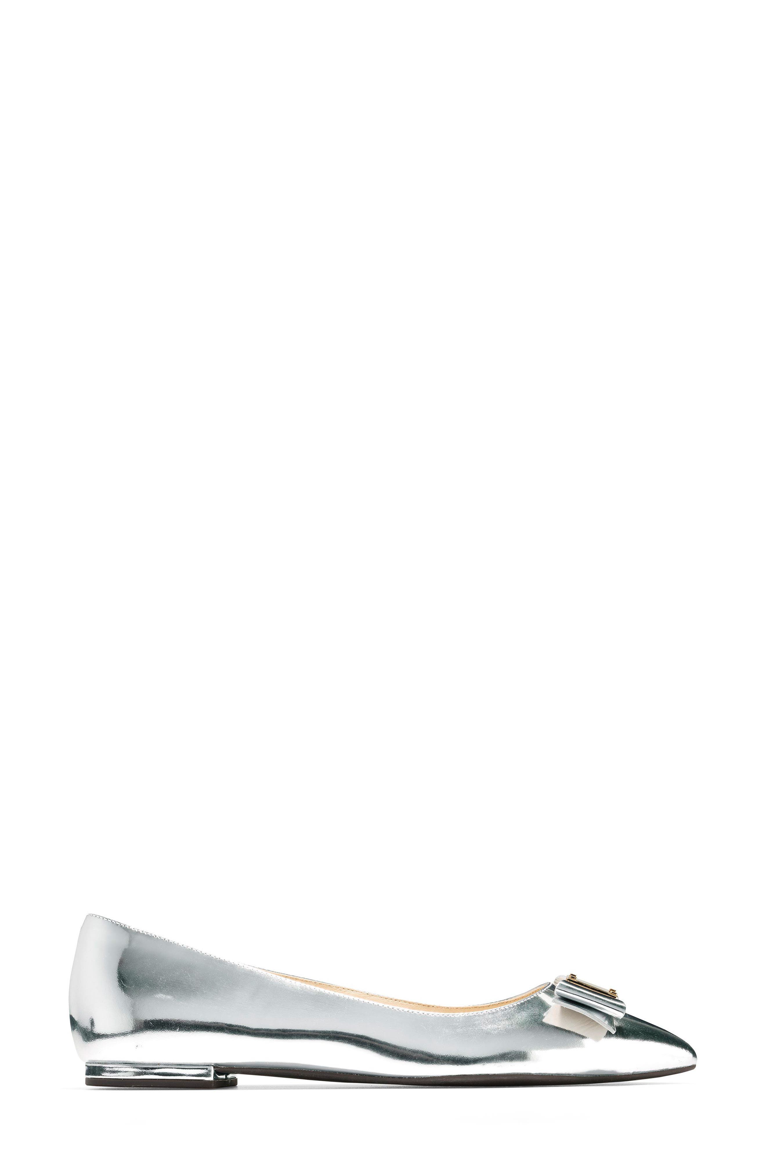 Tali Bow Skimmer Flat, Alternate, color, ARGENTO LEATHER