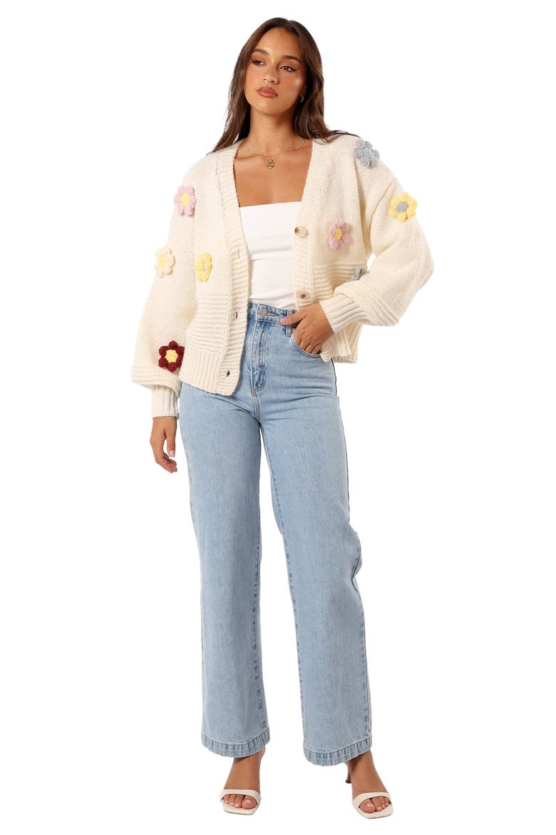Sienna 3D Flower Cardigan, Alternate, color, CREAM