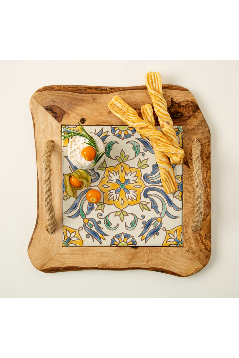 Tunisian Small Bites Serving Tray by Kamsah, Main, color, Light Brown / White