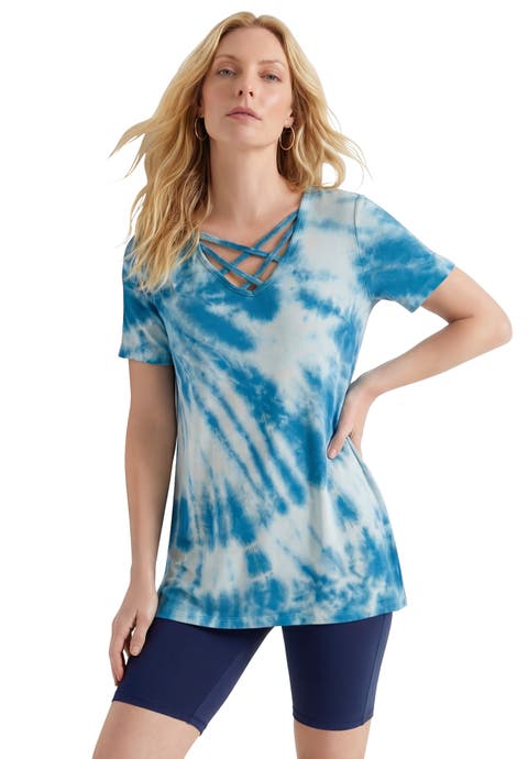 Ultimate Lattice Neck Short Sleeve Tunic (plus)