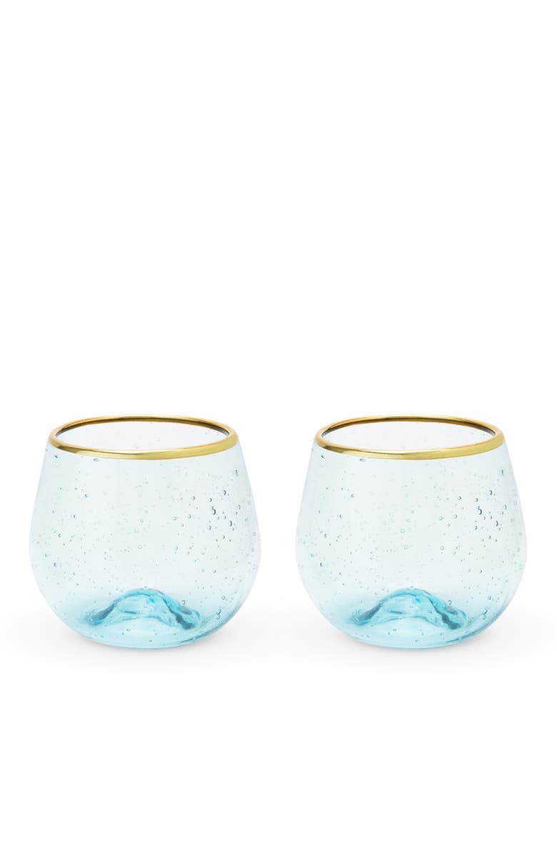 TWINE Aqua Bubble Stemless Wine Glasses Set of 2, Alternate, color, Blue
