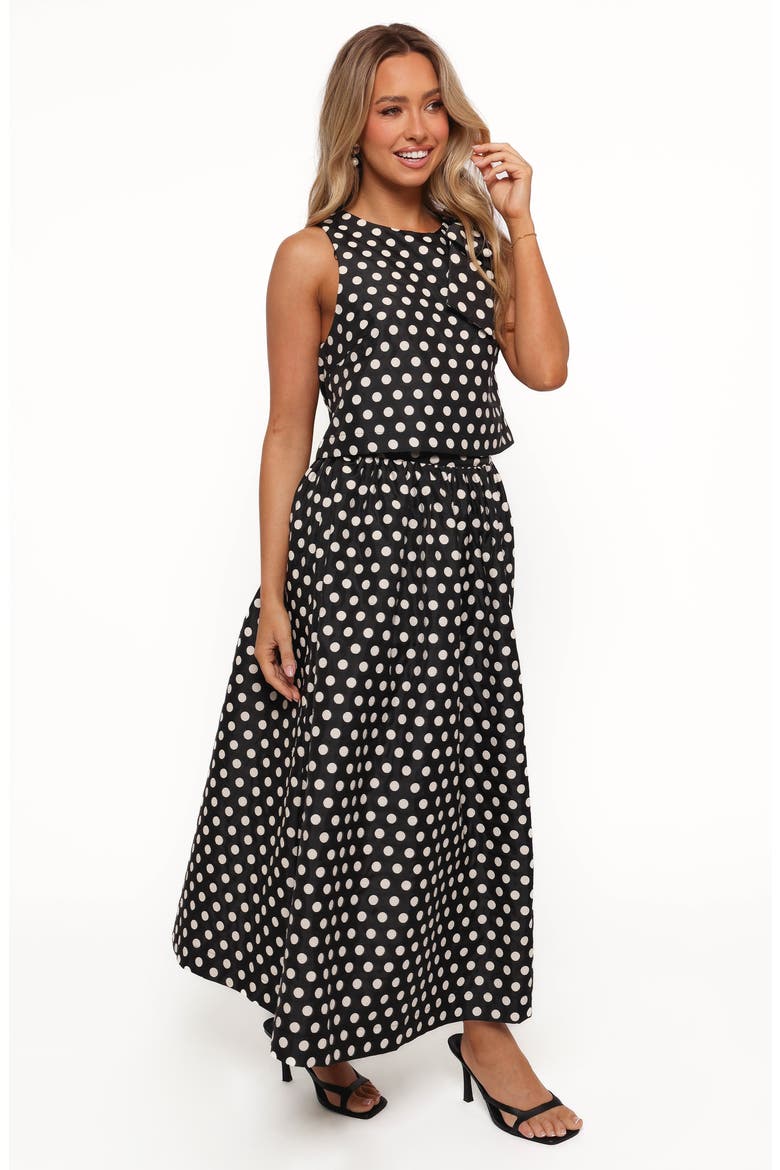 Rhea Polka Dot Sleeveless Top & Maxi Skirt, Alternate, color, BLACK