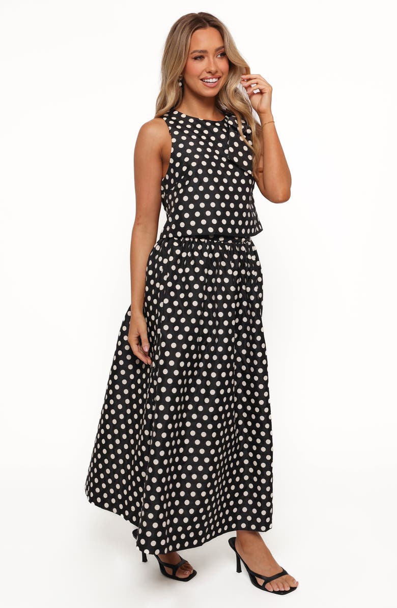 Petal & Pup Rhea Polka Dot Sleeveless Top & Maxi Skirt, Alternate, color, Black