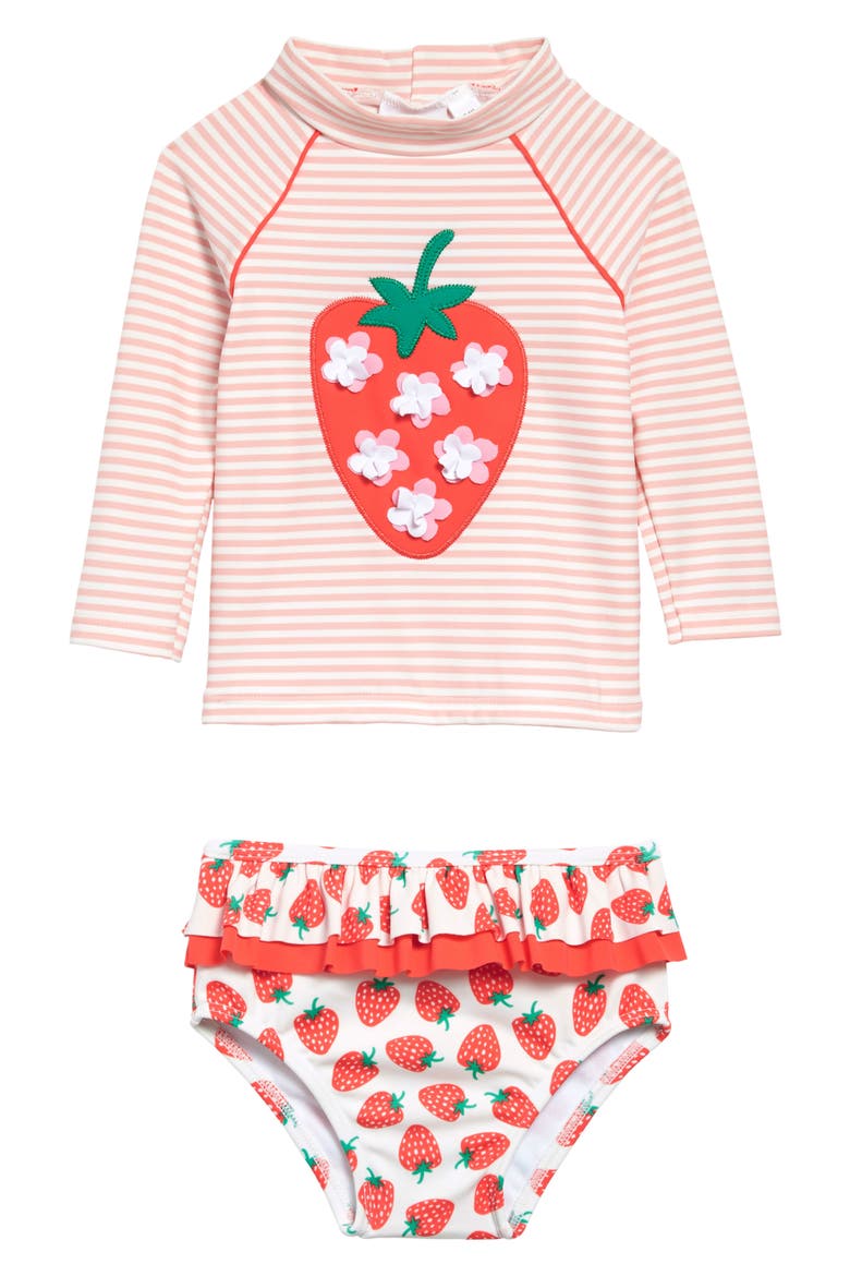 Strawberries & Stripes Two-Piece Rashguard Swimsuit, Main, color, IVORY/ PINK STRAWBERRY