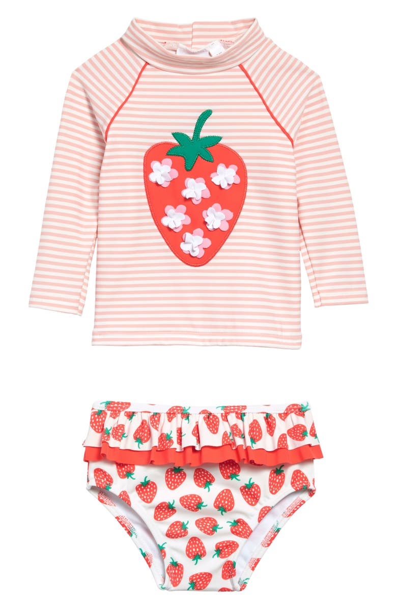 Mini Boden Strawberries & Stripes Two-Piece Rashguard Swimsuit, Main, color,