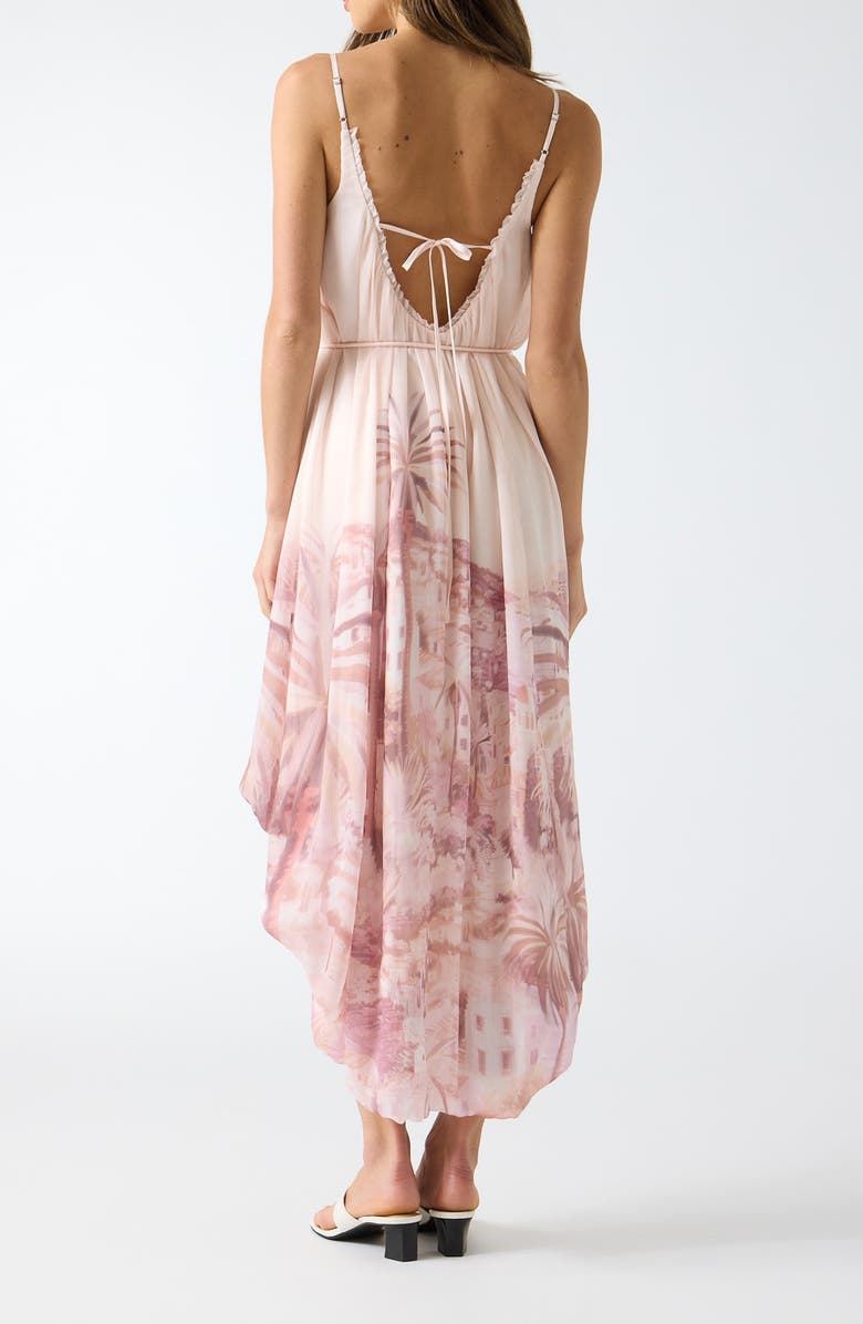 GUESS Isla Palm Tree Print High-Low Dress, Alternate, color, Pink