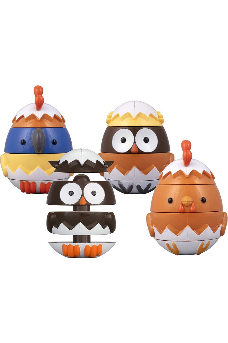 Egg Stacking & Sorting Animals, Mix & Match Adorable Hatching Friends- Building Toys - Chick, Owl, Duck & Bird, Alternate, color, White