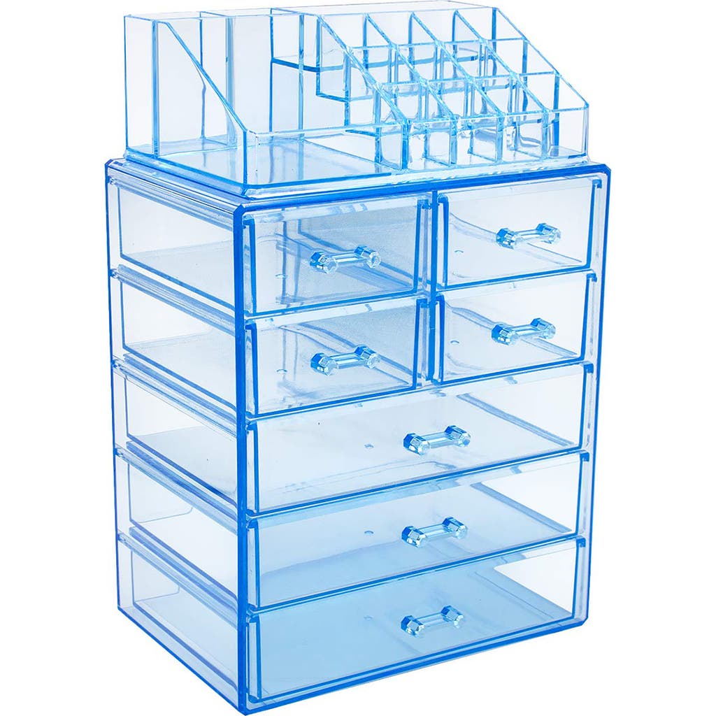 Sorbus Acrylic 7 Drawer & Top Organizer Cosmetics Makeup & Jewelry Storage Case Display Set In Blue