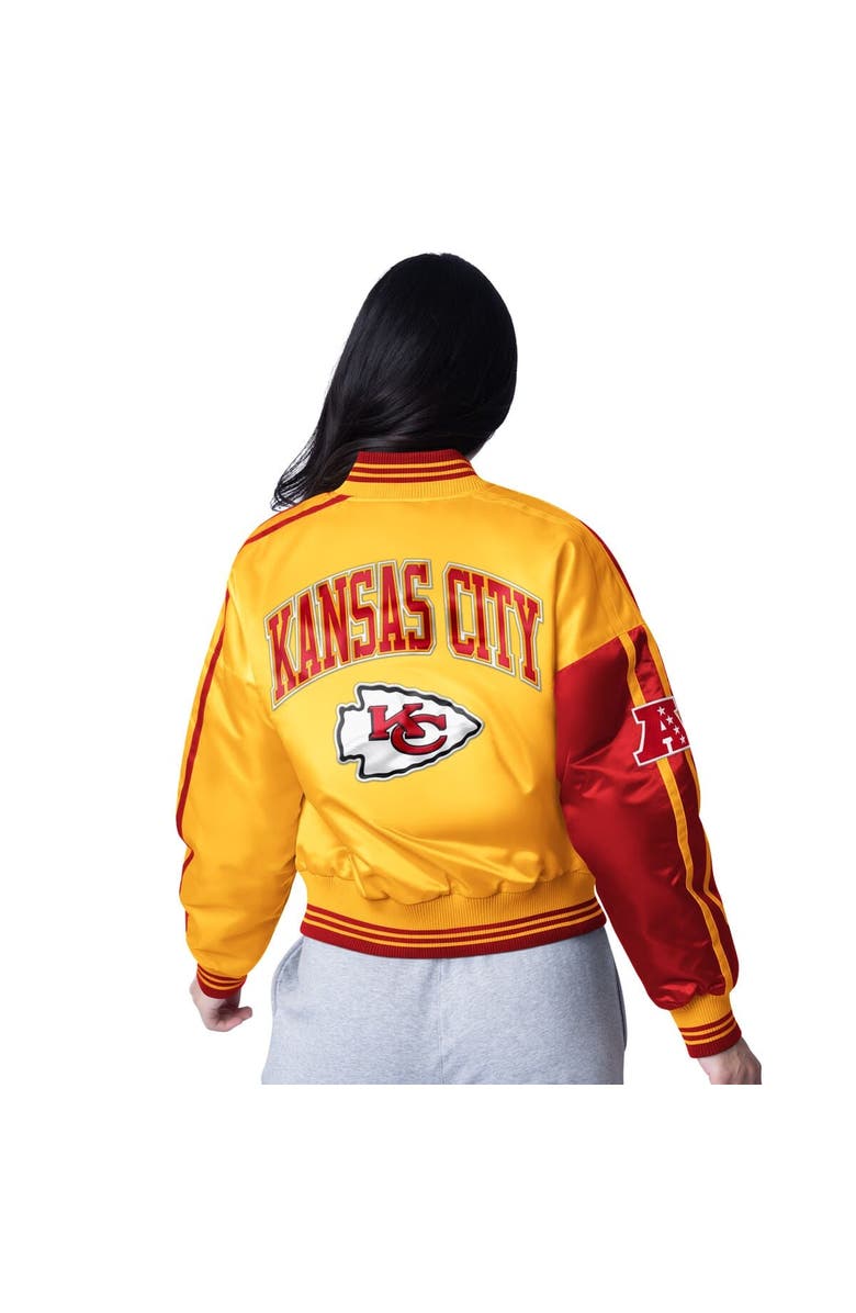 STARTER Women's Starter Red/Gold Kansas City Chiefs Zone Blitz Cropped Full-Snap Satin Jacket, Alternate, color, Red