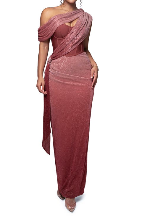 Celestina Metallic Drape Gown