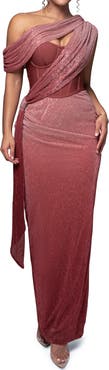 JLUXLABEL Celestina Metallic Drape Gown
