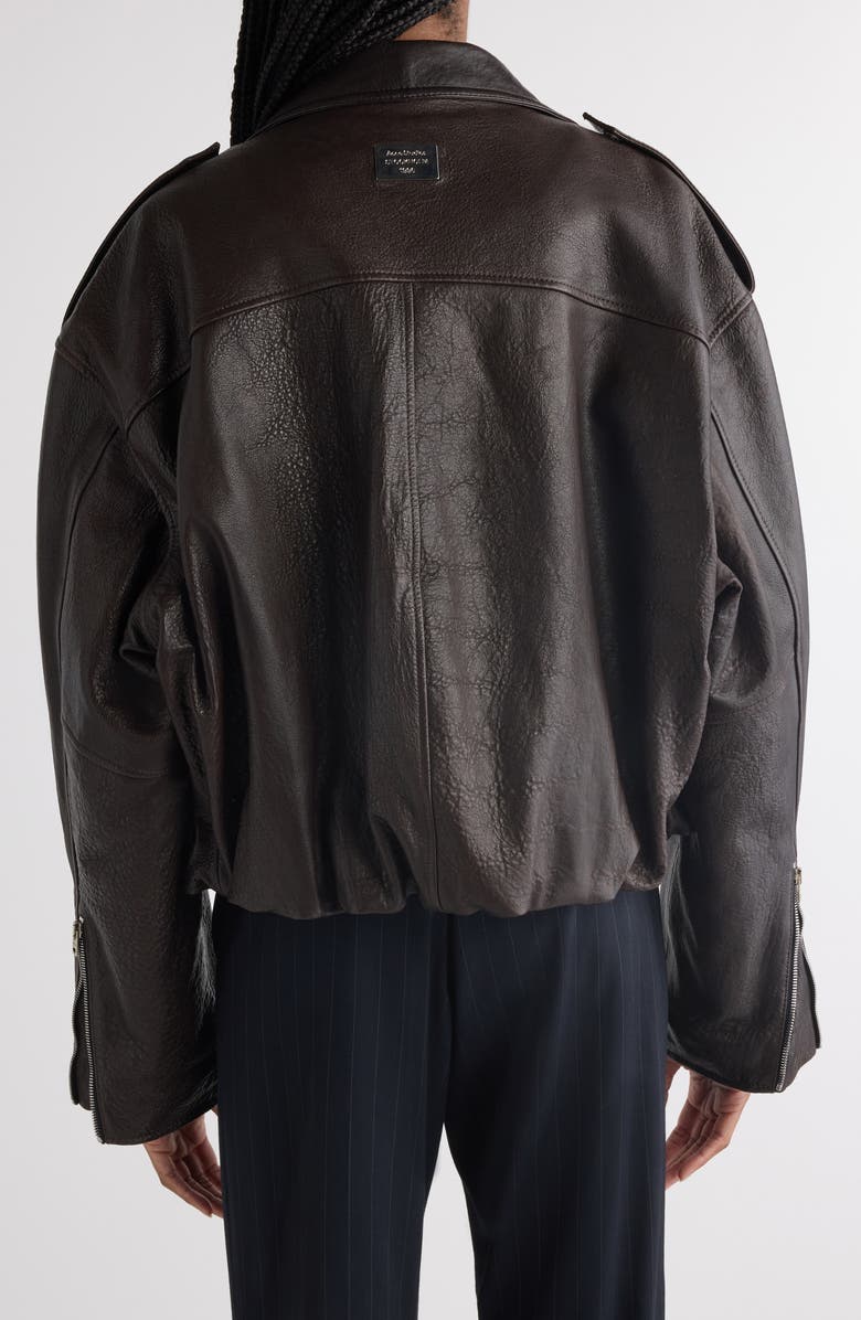 Acne Studios Liso Leather Crop Moto Jacket, Alternate, color, Dark Brown