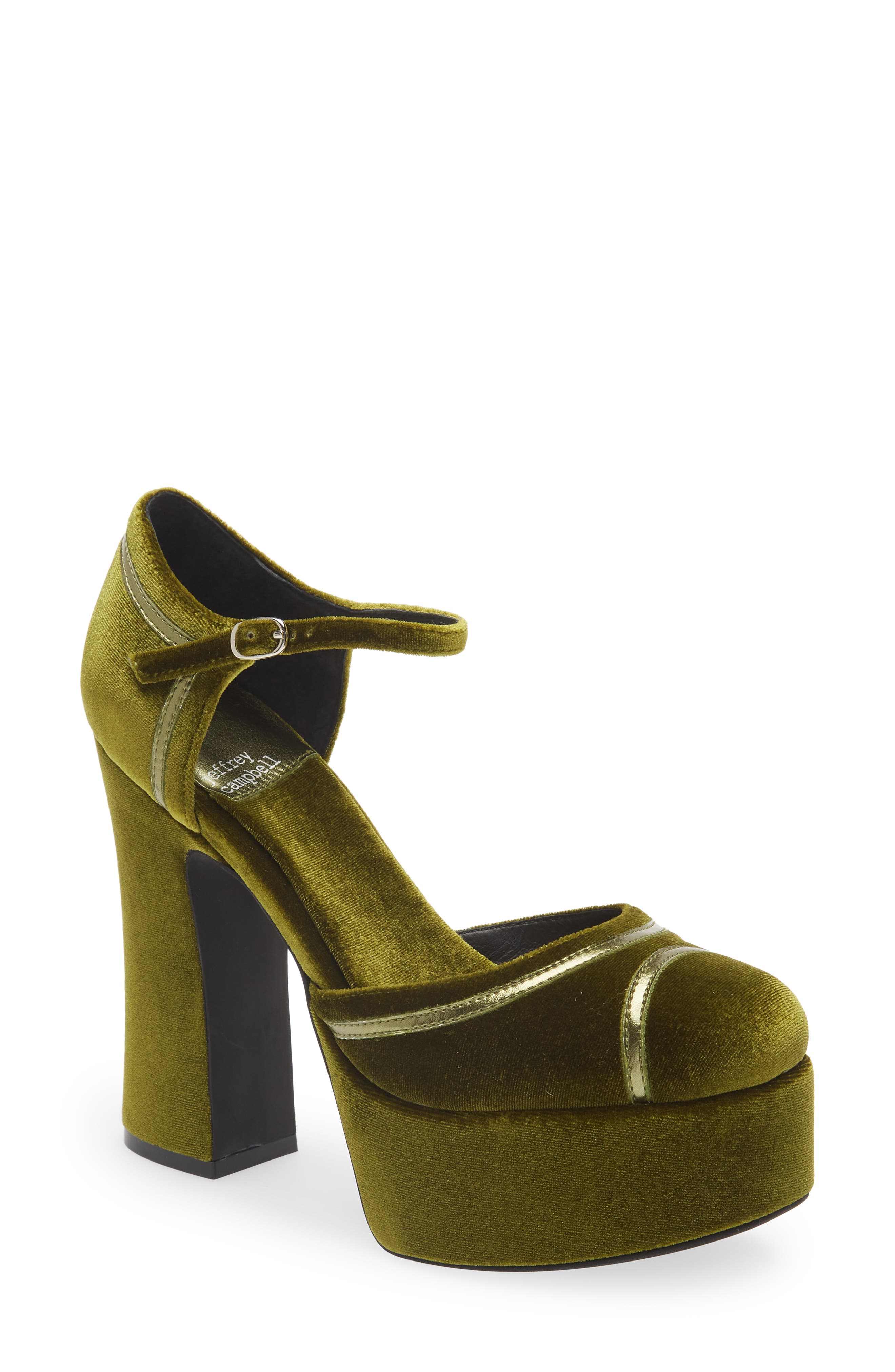 Low Down Platform Pump, Main, color, GREEN VELVET COMBO