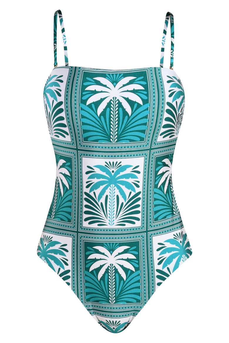 Patchwork Palms One-Piece Swimsuit, Alternate, color, TURQUOISE