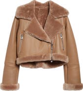 L'AGENCE Pike Leather & Genuine Shearling Crop Jacket
