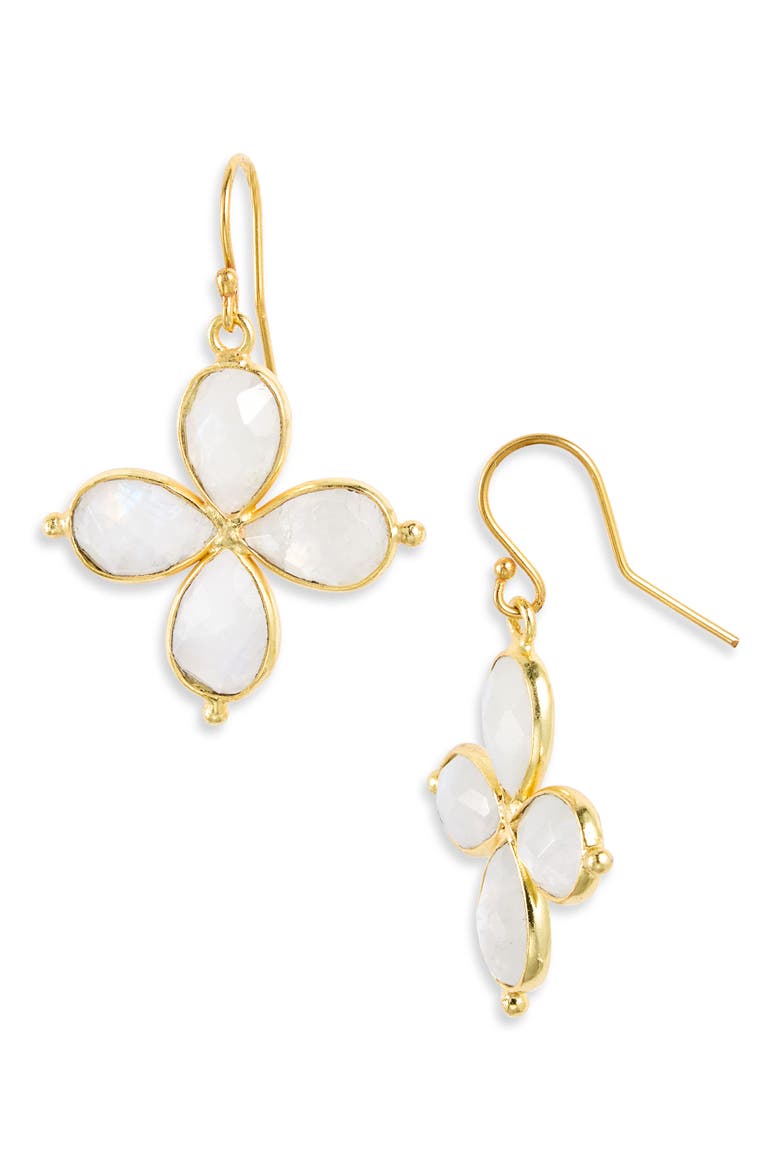 Lucia Moonstone Flower Drop Earrings, Main, color, GOLD