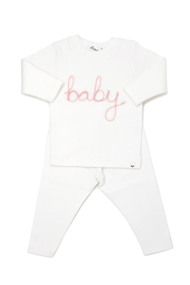 "baby" Pink Sparkle Embroidered Two Piece Set, Main, color, Cream