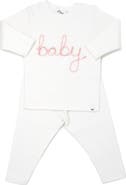 oh baby! "baby" Pink Sparkle Embroidered Two Piece Set