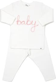 oh baby! "baby" Pink Sparkle Embroidered Two Piece Set