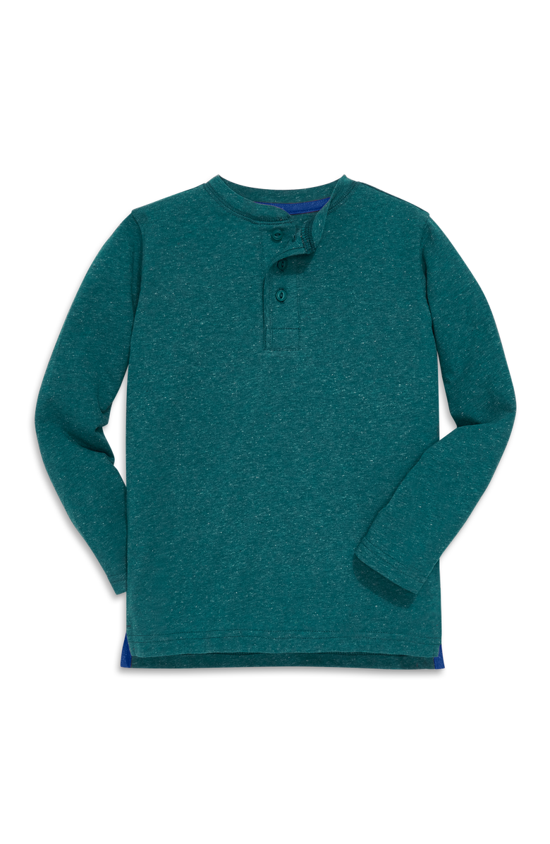 Primary Kids Heathered Long Sleeve Henley Tee, Main, color, Spruce