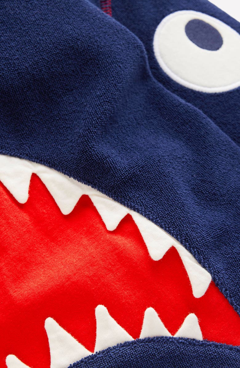 Mini Boden Kids' Shark Appliqué Terry Cover-Up Hoodie, Alternate, color, Navy Sharks