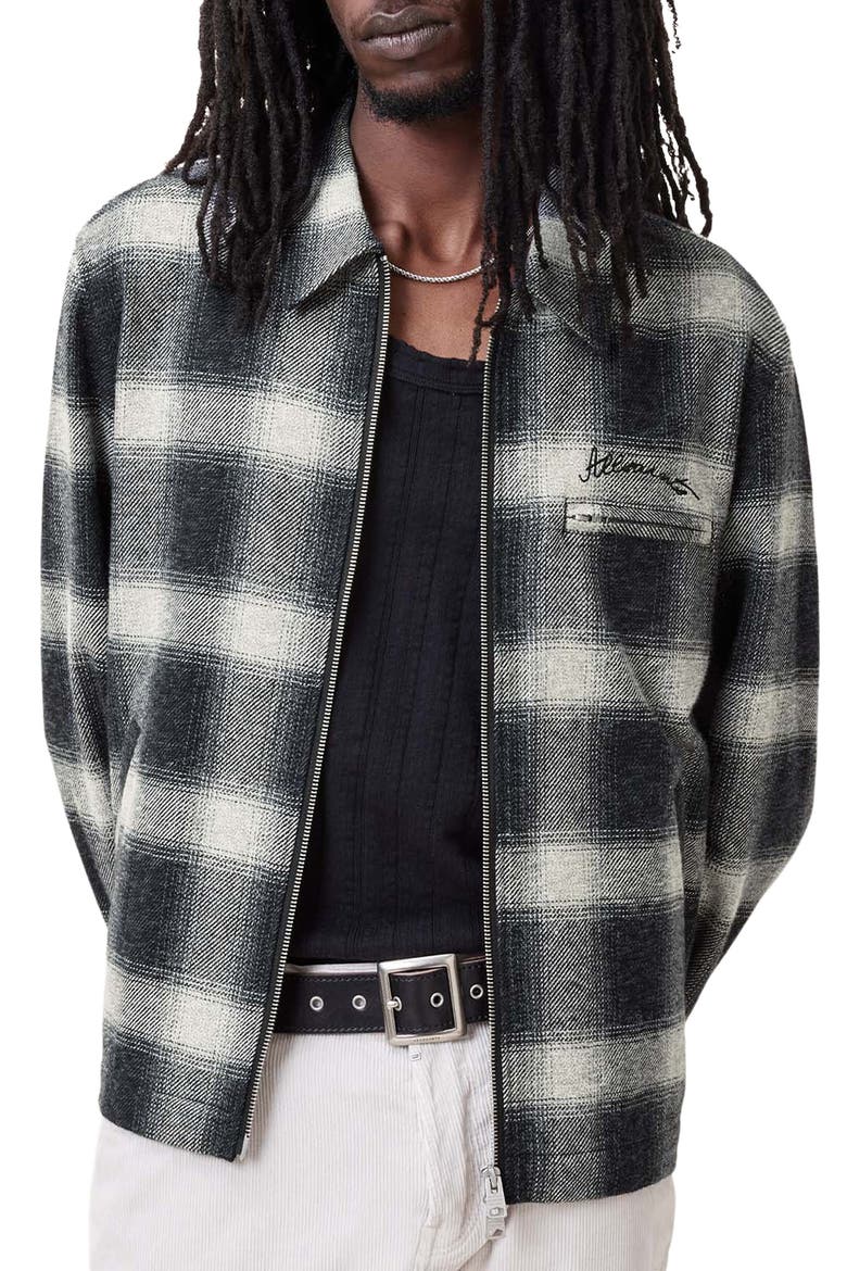 Ellis Ombré Check Cotton Flannel Zip-Up Shirt Jacket, Main, color, INK