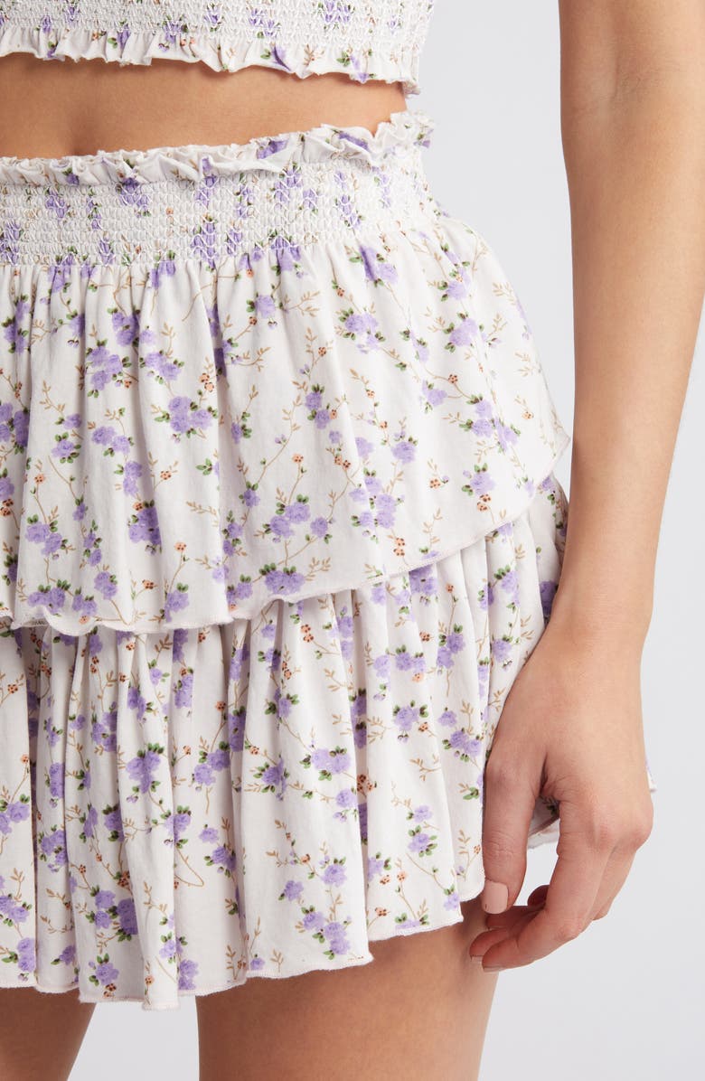 LoveShackFancy Floral Tiered Cotton Miniskirt, Alternate, color,