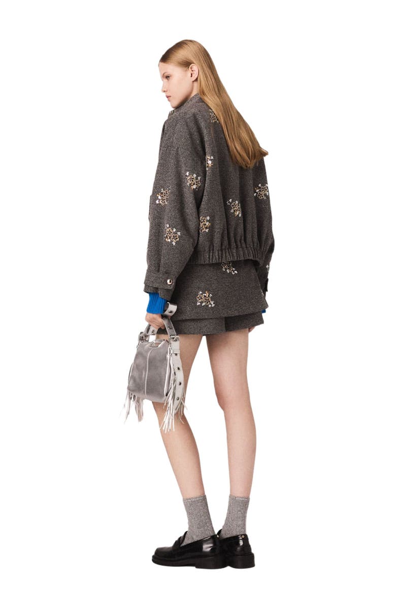 maje Floral embroidered shorts, Alternate, color, Grey