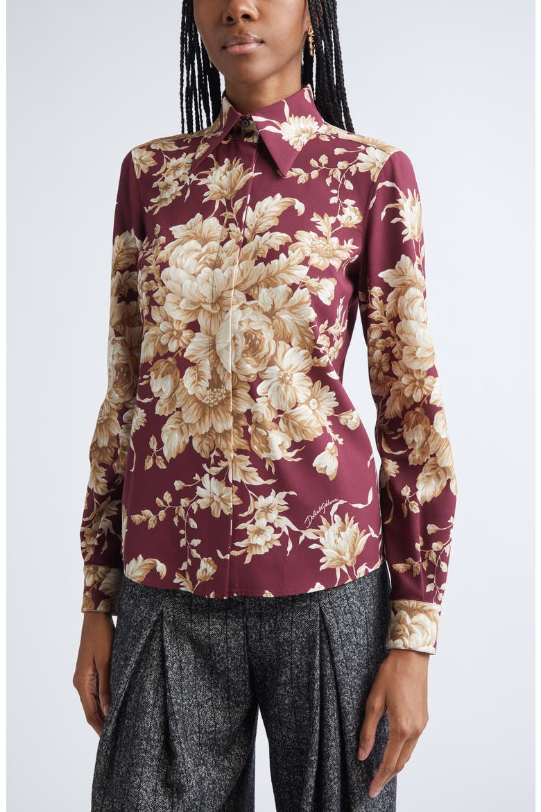 Floral Stretch Silk Button-Up Shirt, Alternate, color, HR4OX ROSE CRETONNE F.BDX