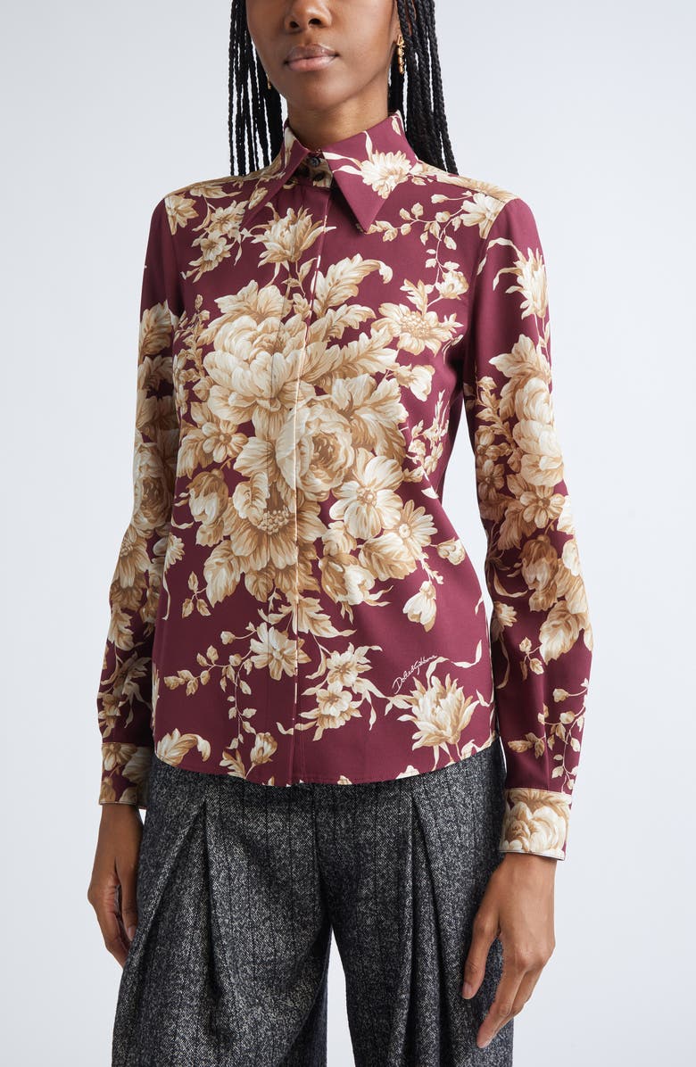 Dolce&Gabbana Floral Stretch Silk Button-Up Shirt, Alternate, color, Hr4ox Rose Cretonne F.bdx