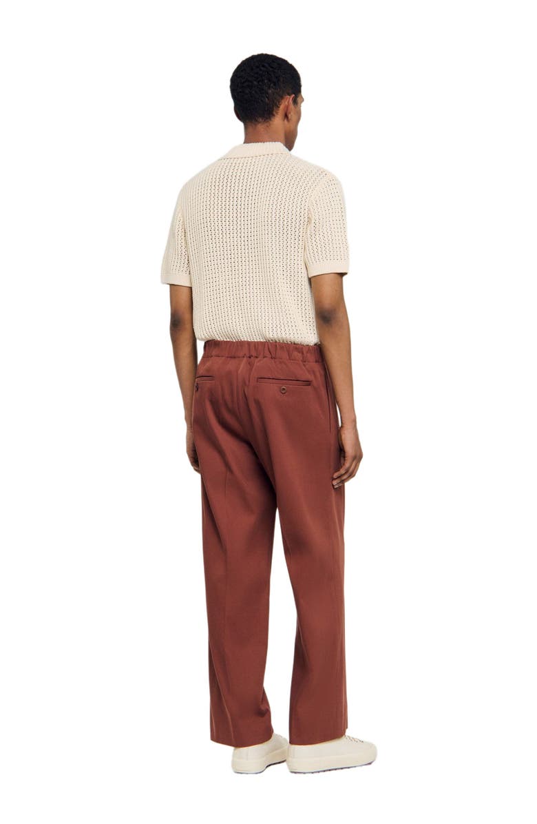 SANDRO Elasticated wide-leg cotton trousers, Alternate, color, Terra