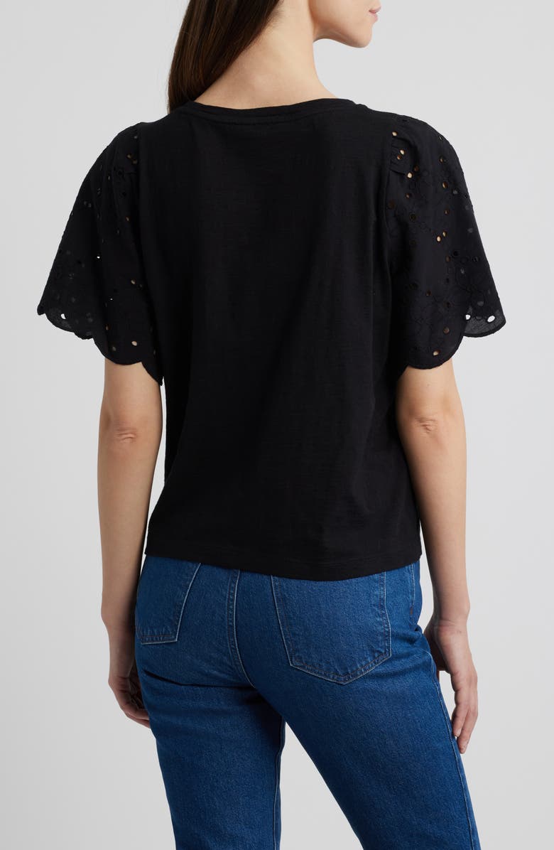 beachlunchlounge Percy Eyelet Sleeve Mixed Media Top, Alternate, color,