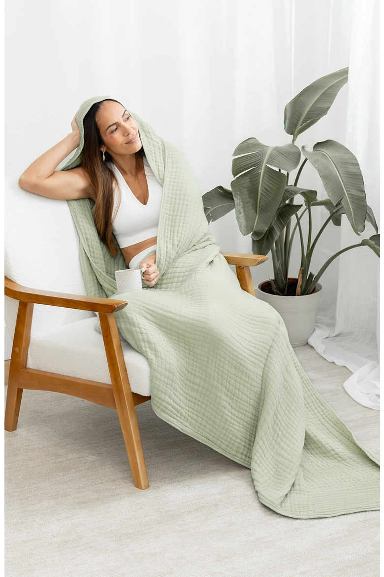 Adult Muslin Hooded Towel, Alternate, color, Sage